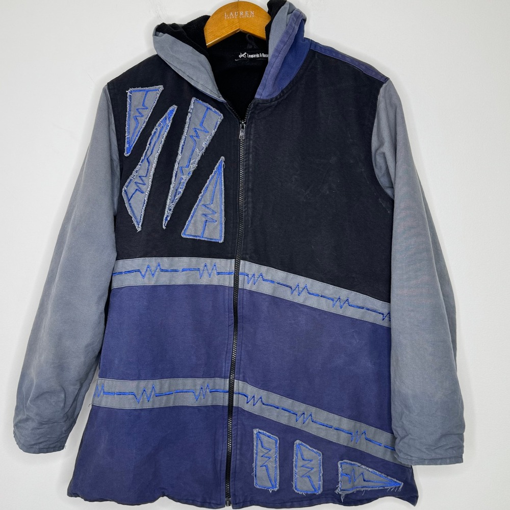 Leopards & Roses Fleece Lined‎ Blue/Black Jacket Women's Large